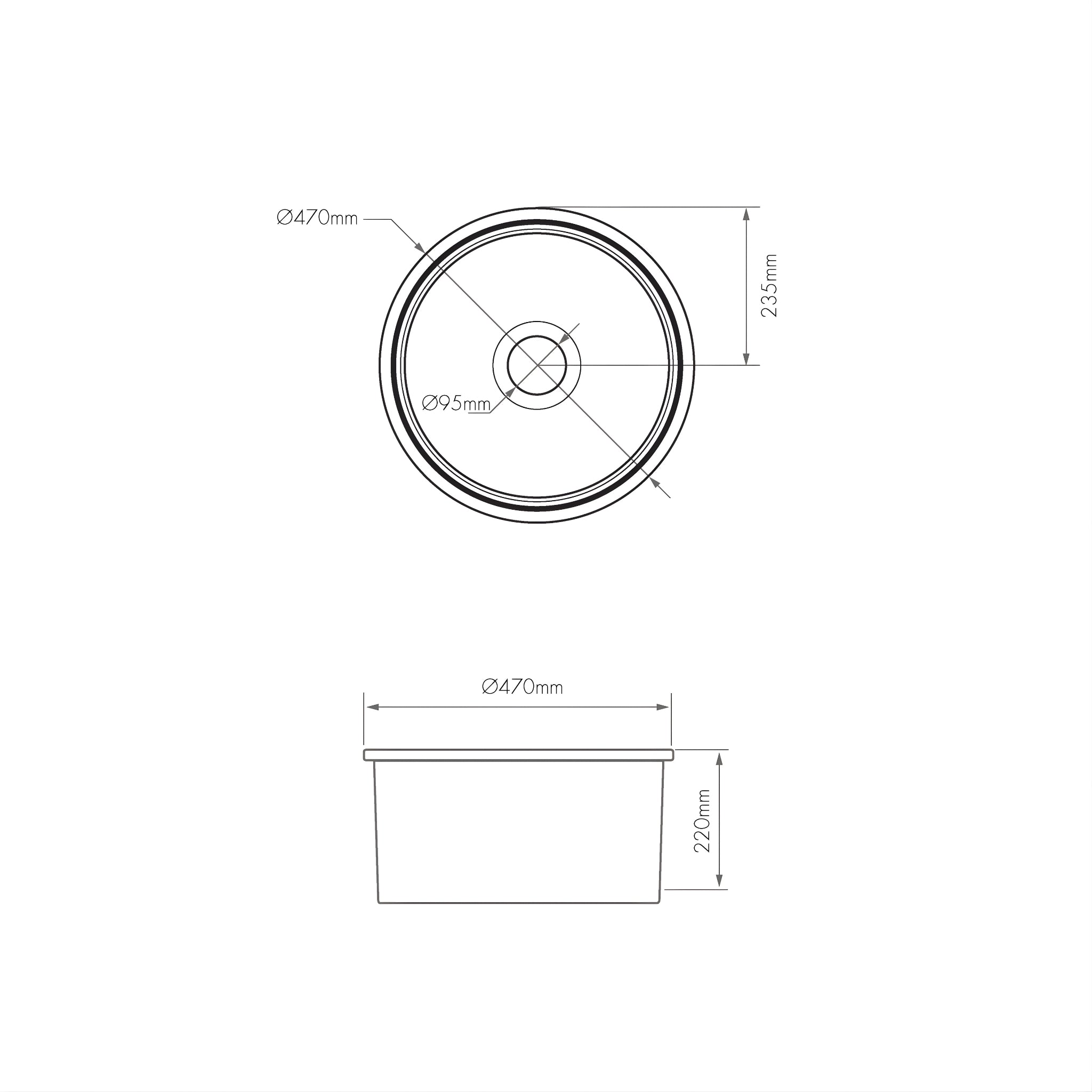 TURNER HASTINGS CUISINE ROUND INSET AND UNDERMOUNT FINE FIRECLAY SINK MATTE WHITE 470MM