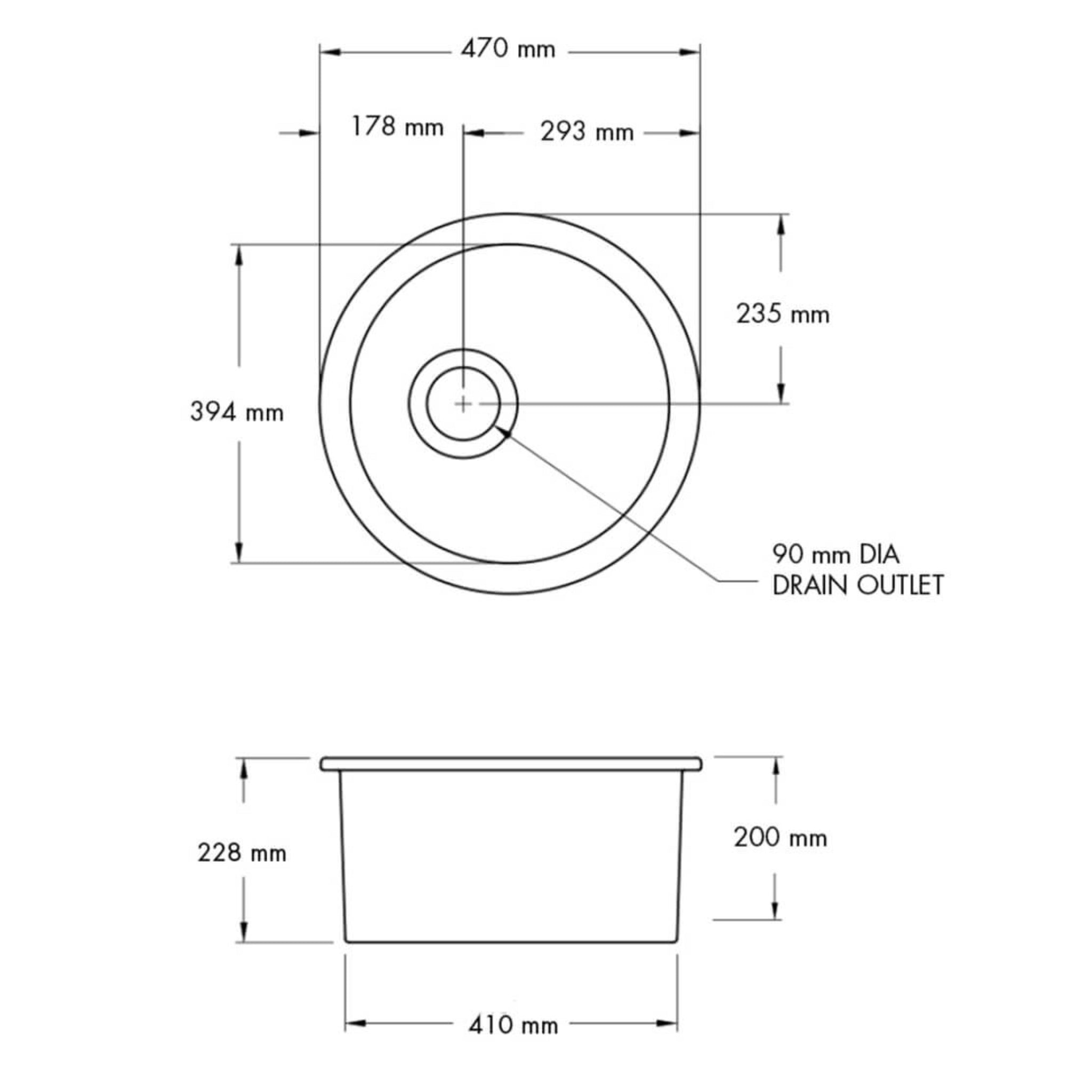 TURNER HASTINGS CUISINE ROUND INSET AND UNDERMOUNT FINE FIRECLAY SINK MATTE BLACK 470MM