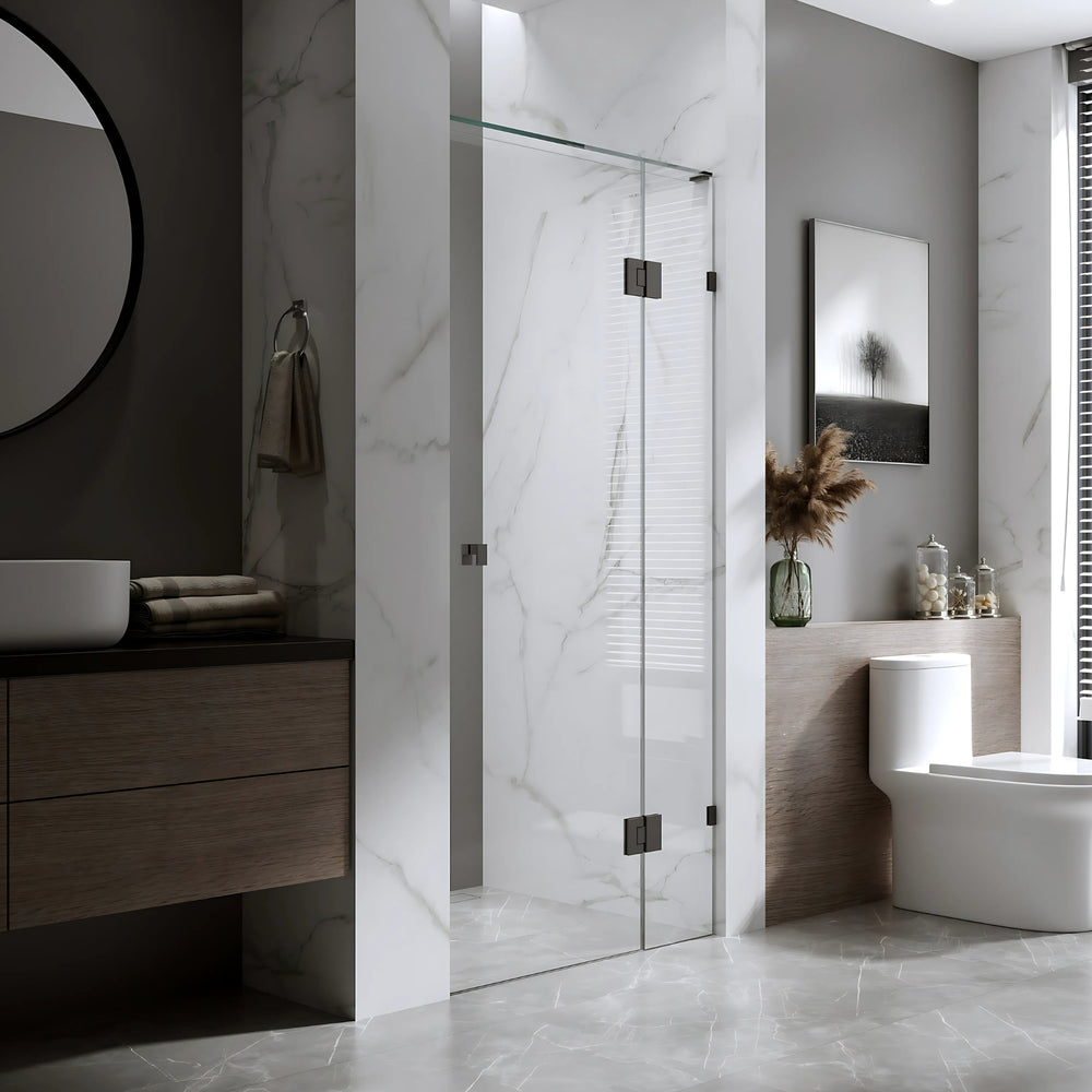 BELLA VISTA VALENTINA FRAMELESS PIVOT FRONT ONLY SHOWER SCREEN BLACK