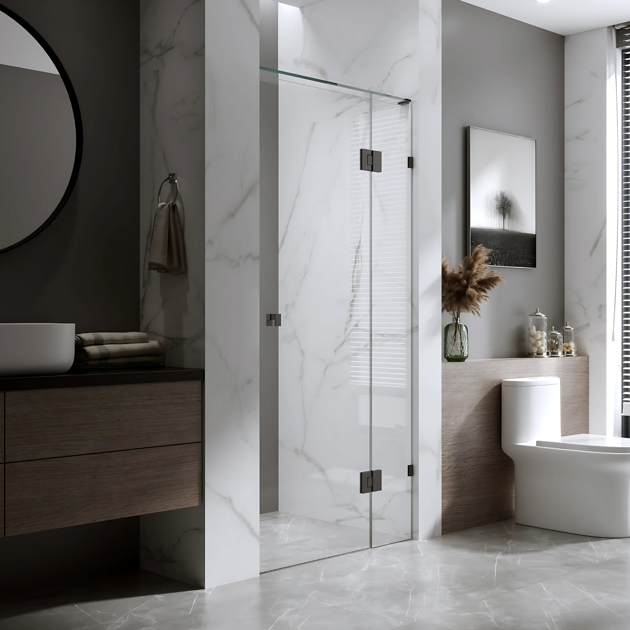 BELLA VISTA VALENTINA FRAMELESS PIVOT FRONT ONLY SHOWER SCREEN BLACK