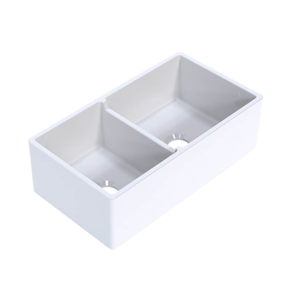 TURNER HASTINGS COVE FIRECLAY DOUBLE BOWL BUTLER SINK WITH OVERFLOW GLOSS WHITE 838MM