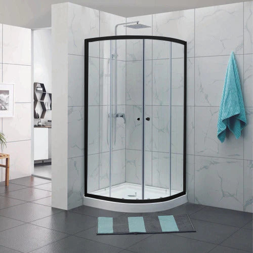 COVEY WALL TO WALL SEMI-FRAMED CURVED SLIDING DOOR SHOWER SCREEN MATTE BLACK