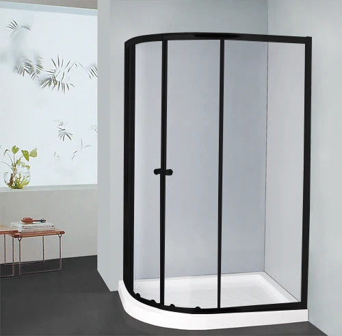 COVEY WALL TO WALL SEMI-FRAMED CURVED SLIDING DOOR SHOWER SCREEN MATTE BLACK