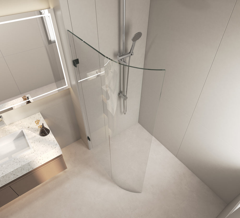 COVEY FRAMELESS WALK IN CURVED SINGLE PANEL SHOWER SCREEN GUN METAL