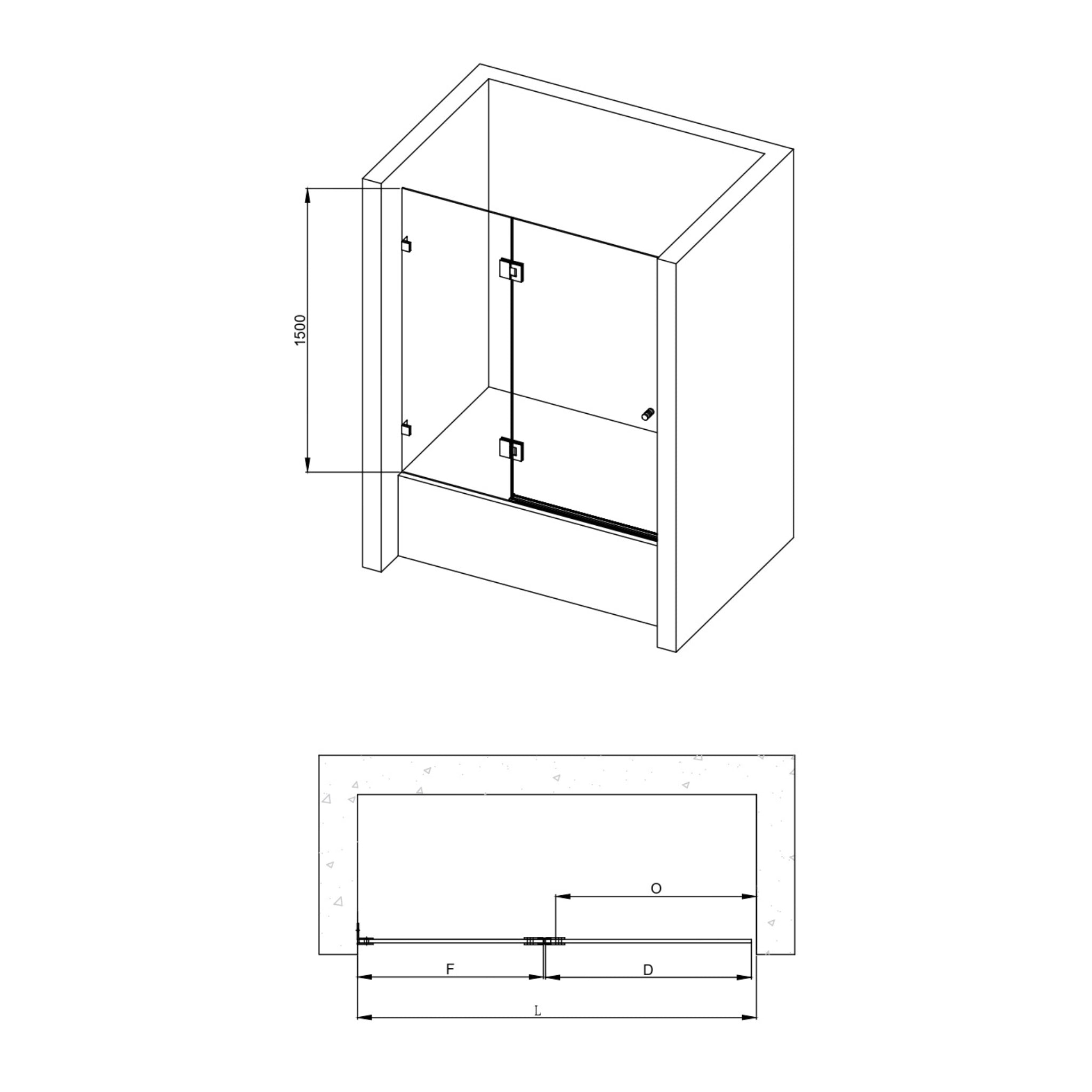 COVEY FIXED AND SWING PANEL DOUBLE HINGED BATH SCREEN BRUSHED GOLD