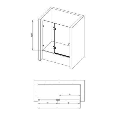 COVEY FIXED AND SWING PANEL DOUBLE HINGED BATH SCREEN BRUSHED GOLD