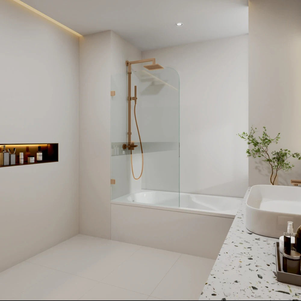 COVEY FIXED PANEL WITH CURVED CORNER BATH SCREEN BRUSHED BRONZE