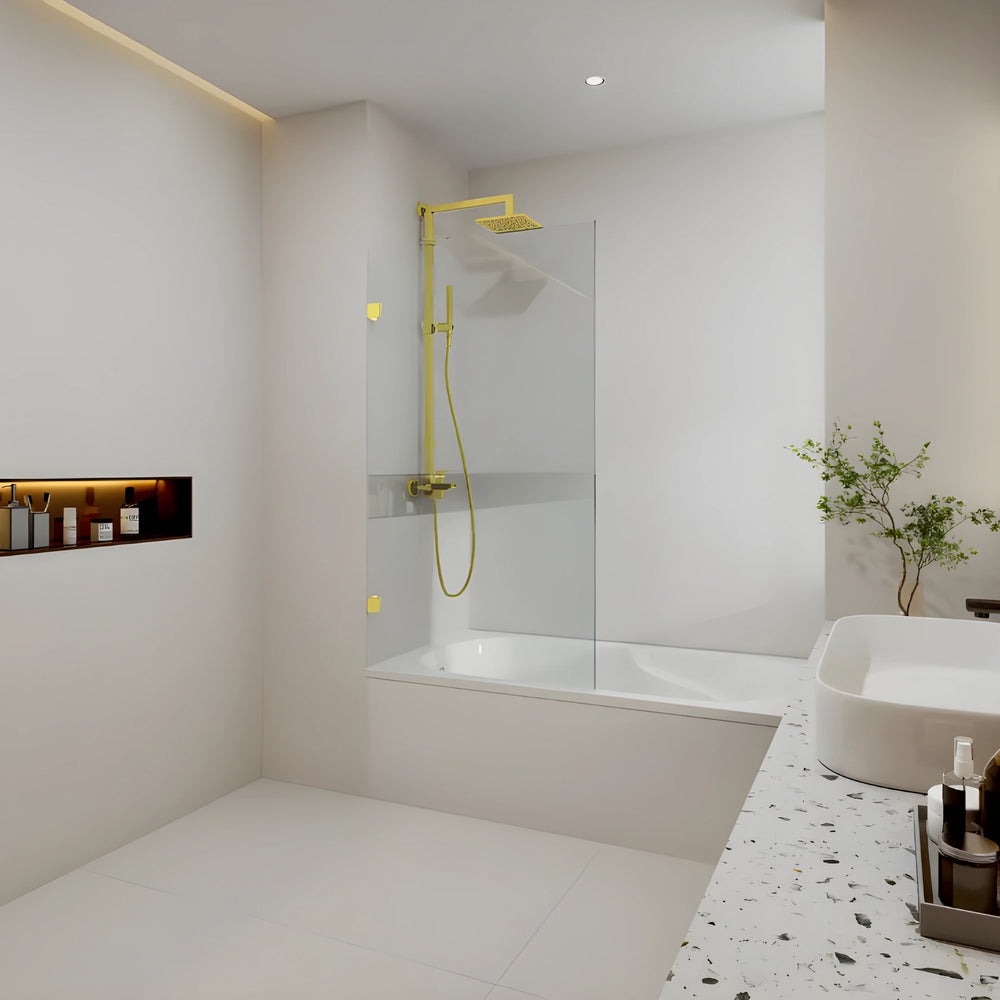 COVEY FIXED PANEL WITH CURVED CORNER BATH SCREEN LIGHT GOLD
