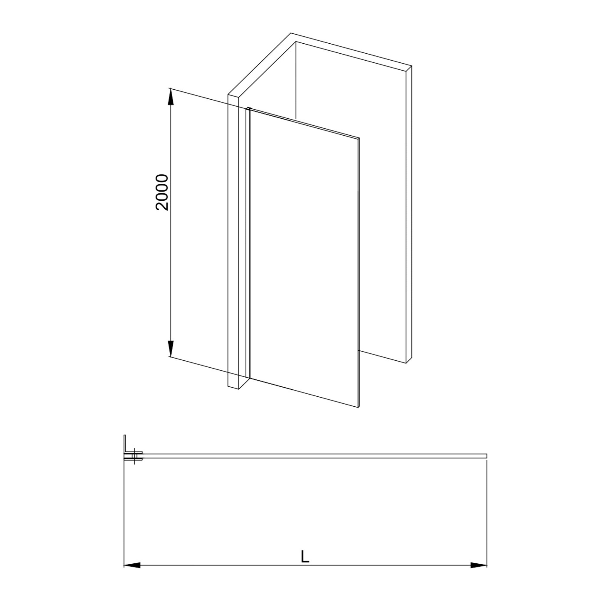COVEY FRAMELESS WALK IN SINGLE PANEL WITH WALL CHANNEL GUN METAL GREY