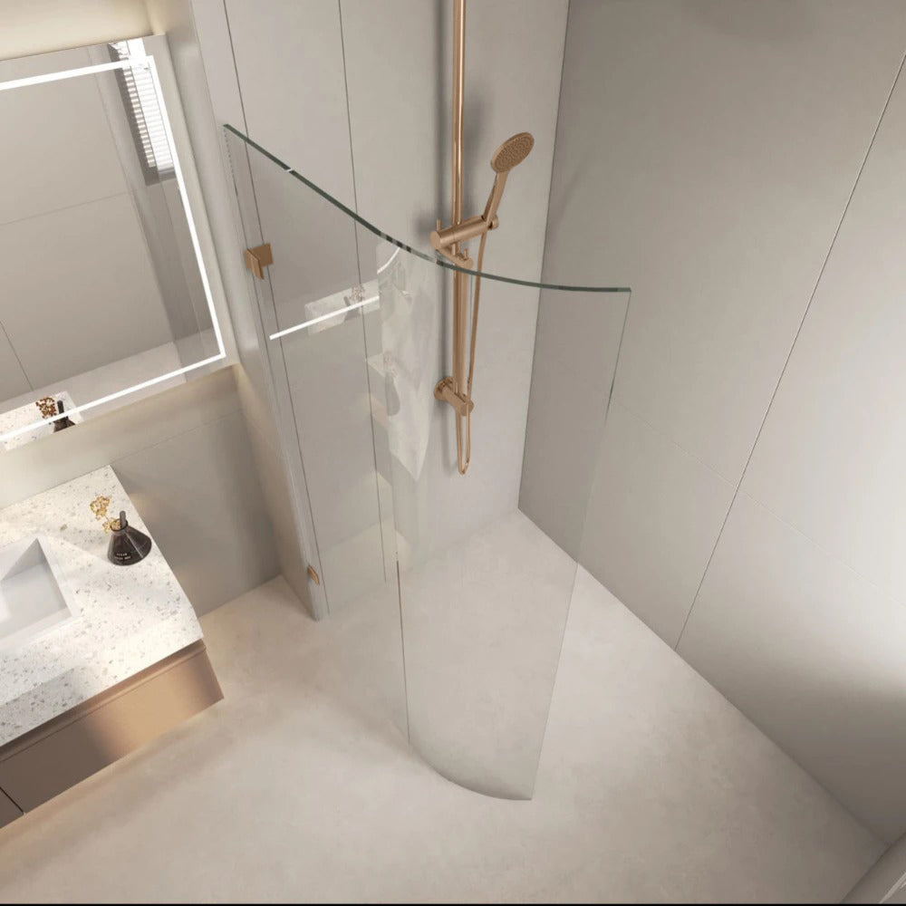 COVEY FRAMELESS WALK IN CURVED SINGLE PANEL SHOWER SCREEN BRUSHED BRONZE