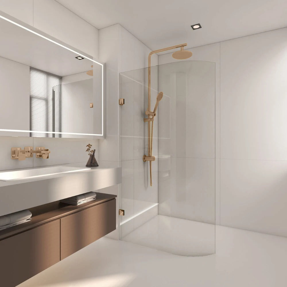 COVEY FRAMELESS WALK IN CURVED SINGLE PANEL SHOWER SCREEN BRUSHED BRONZE