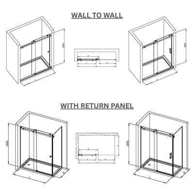 COVEY WALL TO WALL FRAMELESS SINGLE SLIDING DOOR SHOWER SCREEN BRUSHED NICKEL