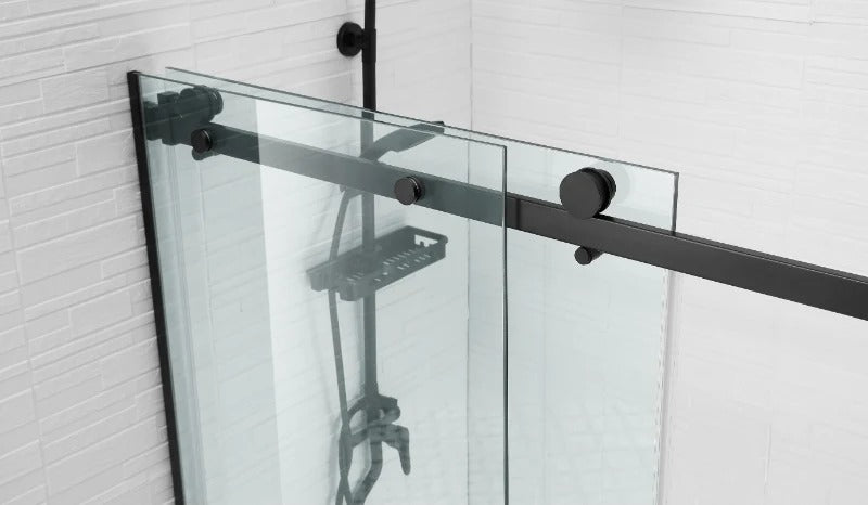 COVEY WALL TO WALL FRAMELESS 3 PANEL SINGLE SLIDING DOOR SHOWER SCREEN MATTE BLACK