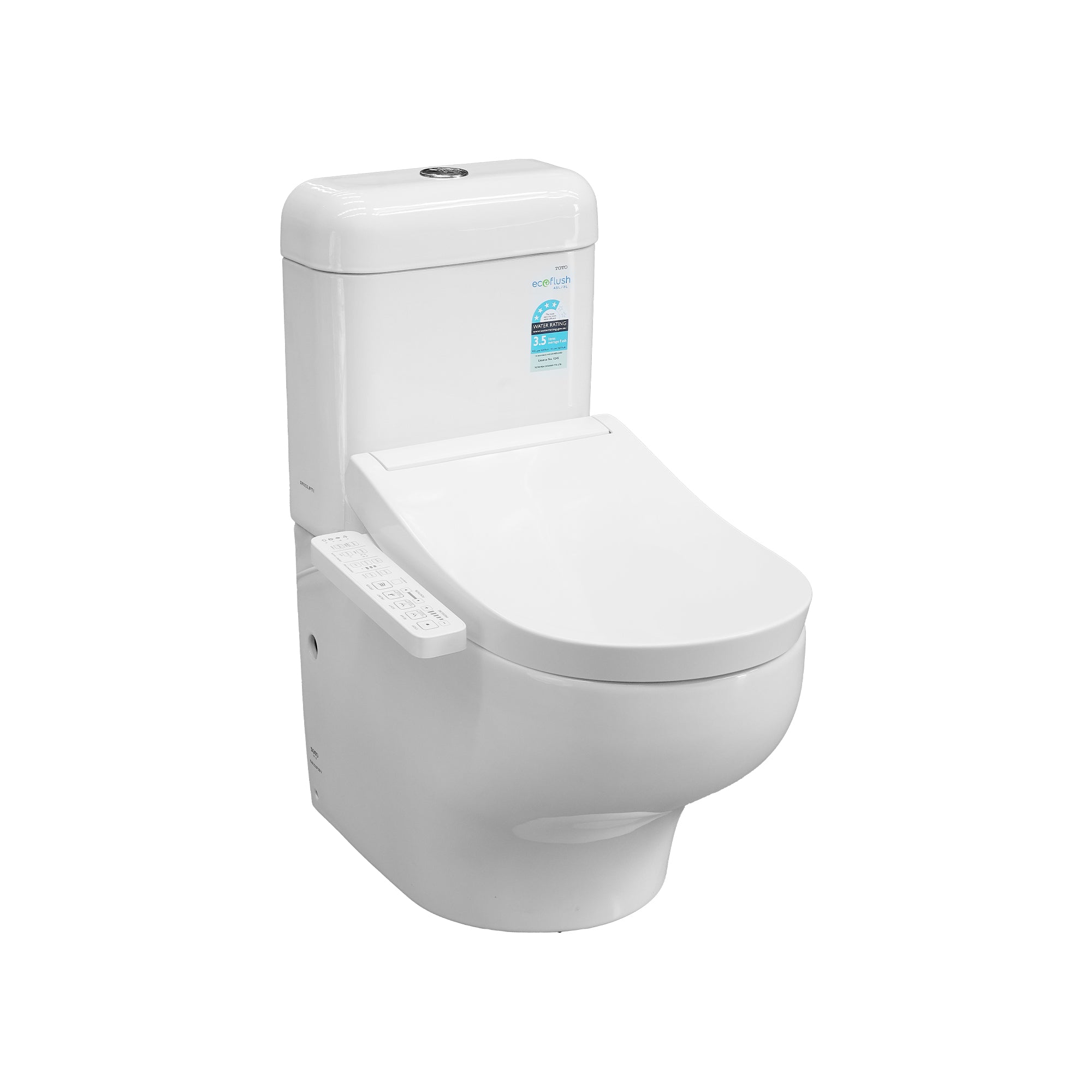 TOTO HAYON CLOSE COUPLED TOILET AND S2 WASHLET W/ SIDE CONTROL PACKAGE D-SHAPED GLOSS WHITE