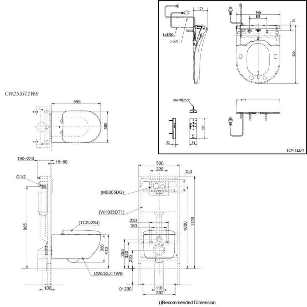 TOTO HAYON WALL HUNG TOILET AND S7 WASHLET W/ REMOTE CONTROL AND AUTOLID PACKAGE D-SHAPE GLOSS WHITE