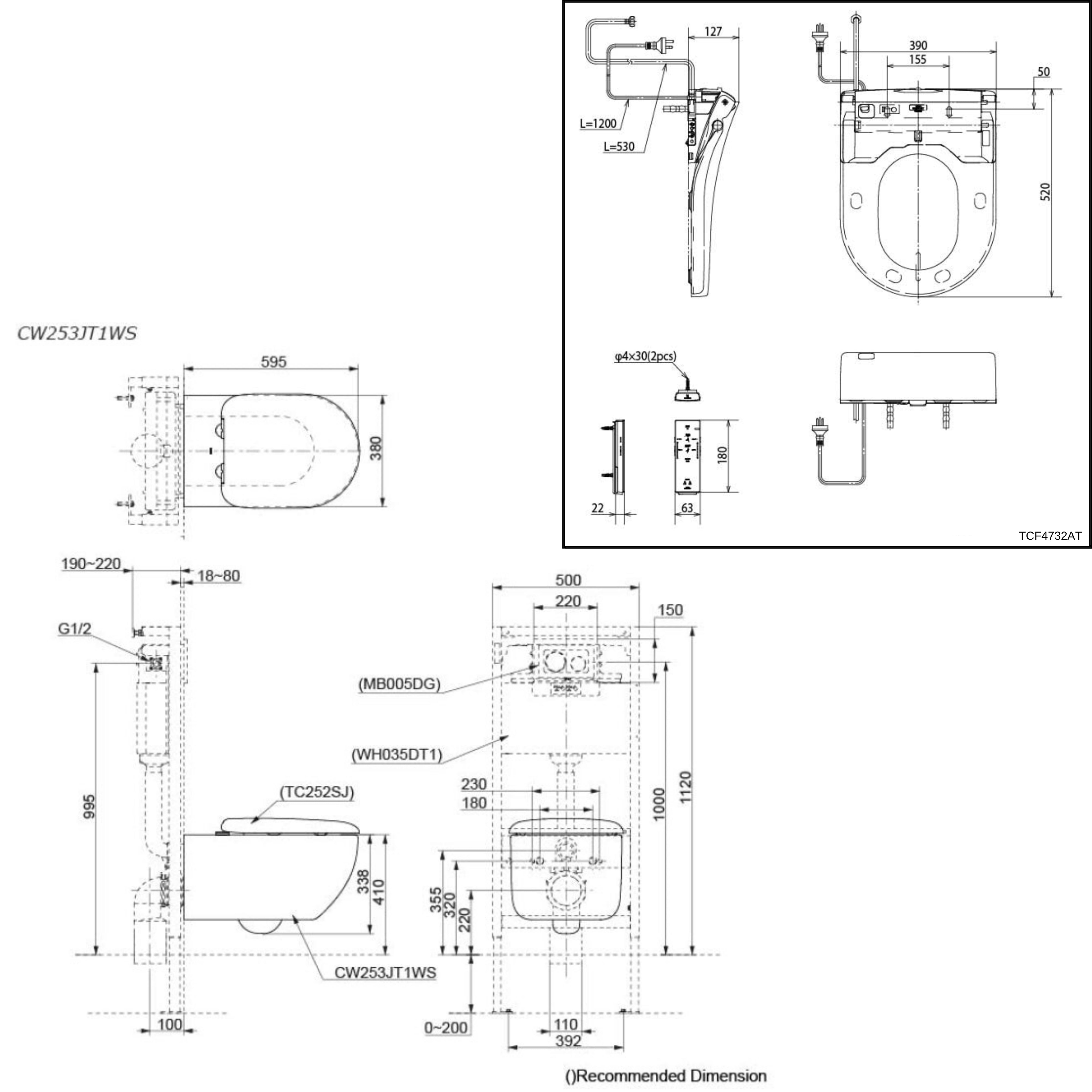 TOTO HAYON WALL HUNG TOILET AND S7 WASHLET W/ REMOTE CONTROL AND AUTOLID PACKAGE D-SHAPE GLOSS WHITE
