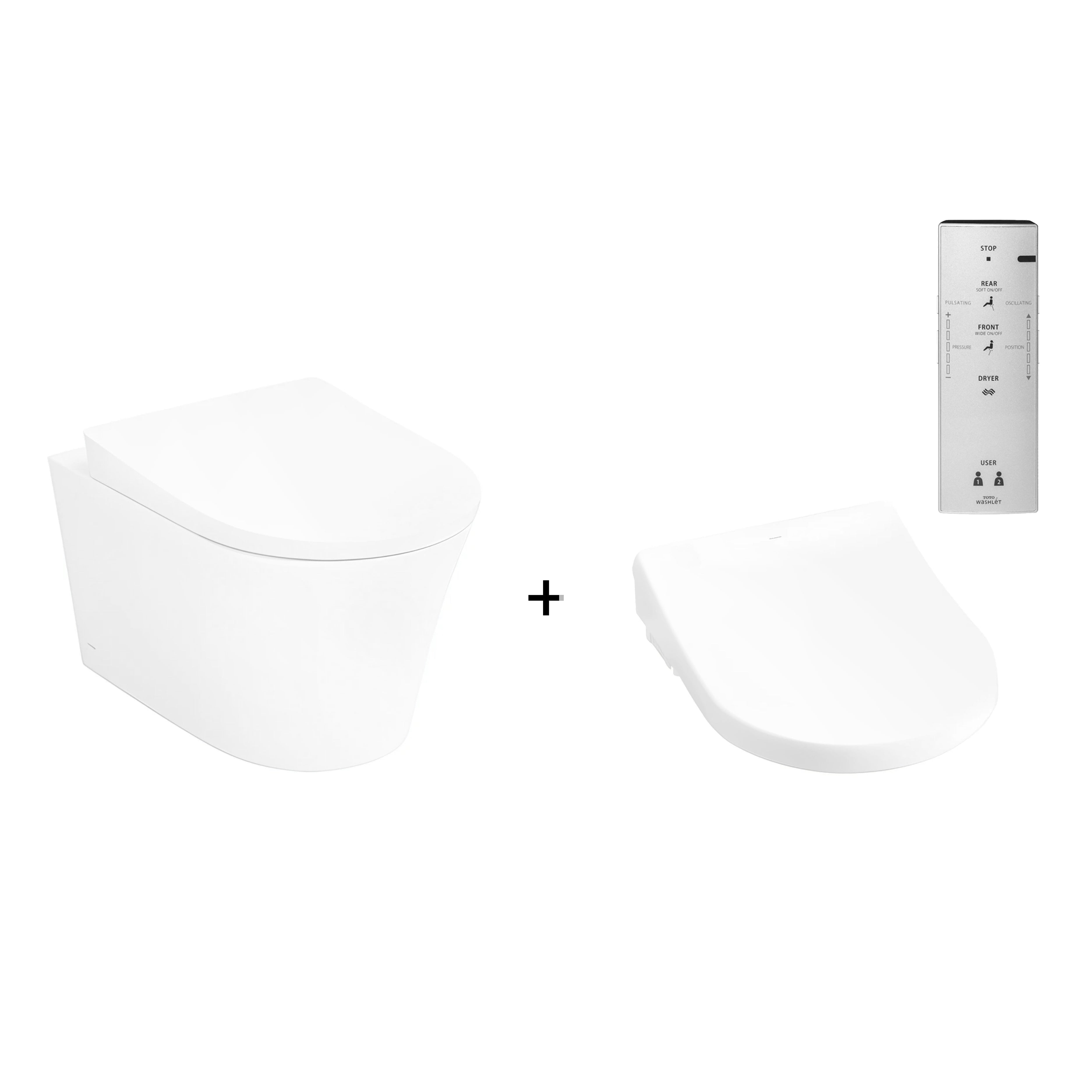 TOTO WALL HUNG RIMLESS TOILET AND S7 WASHLET W/ REMOTE CONTROL PACKAGE D-SHAPE GLOSS WHITE