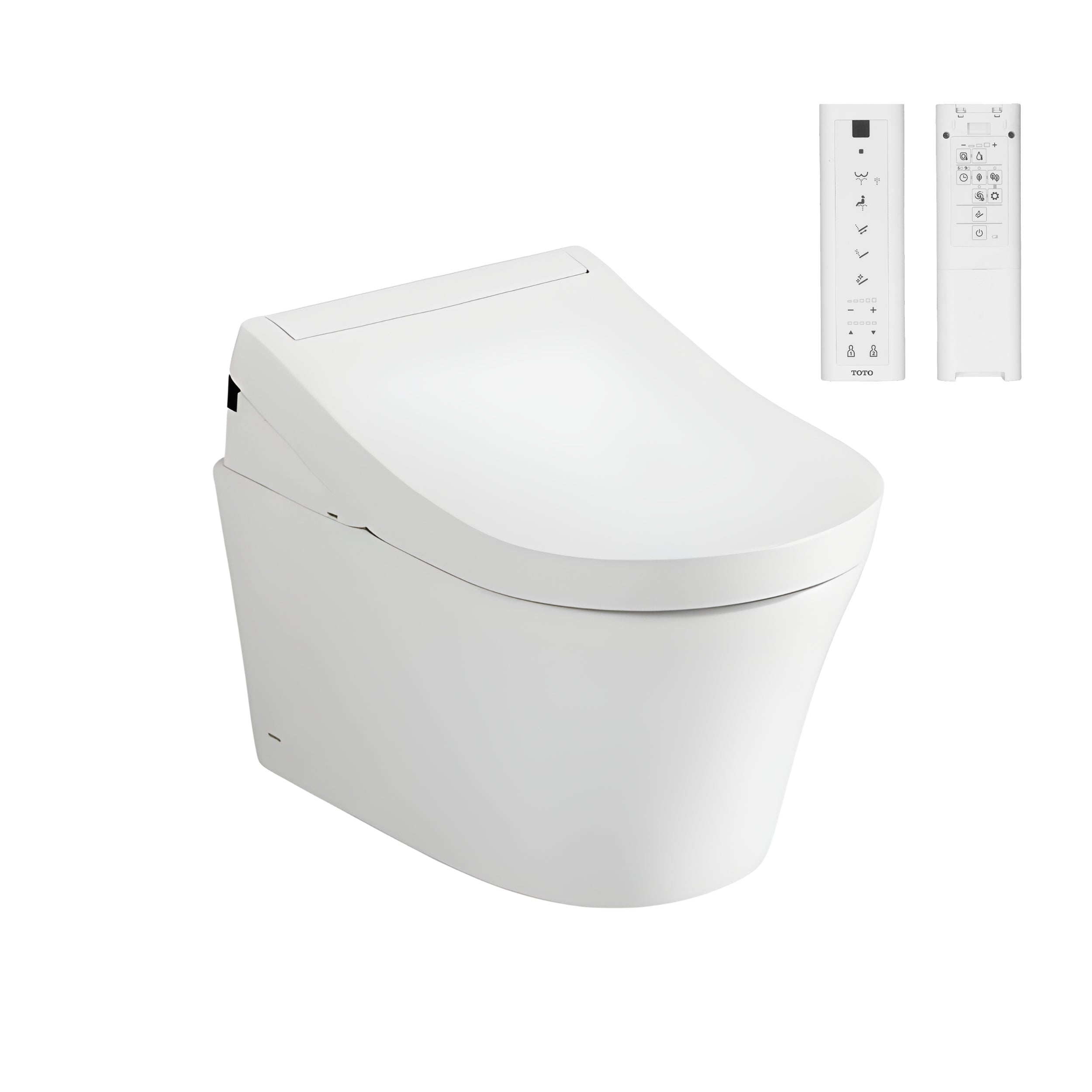 TOTO WALL HUNG RIMLESS TOILET AND S5 WASHLET W/ REMOTE CONTROL PACKAGE D-SHAPE GLOSS WHITE