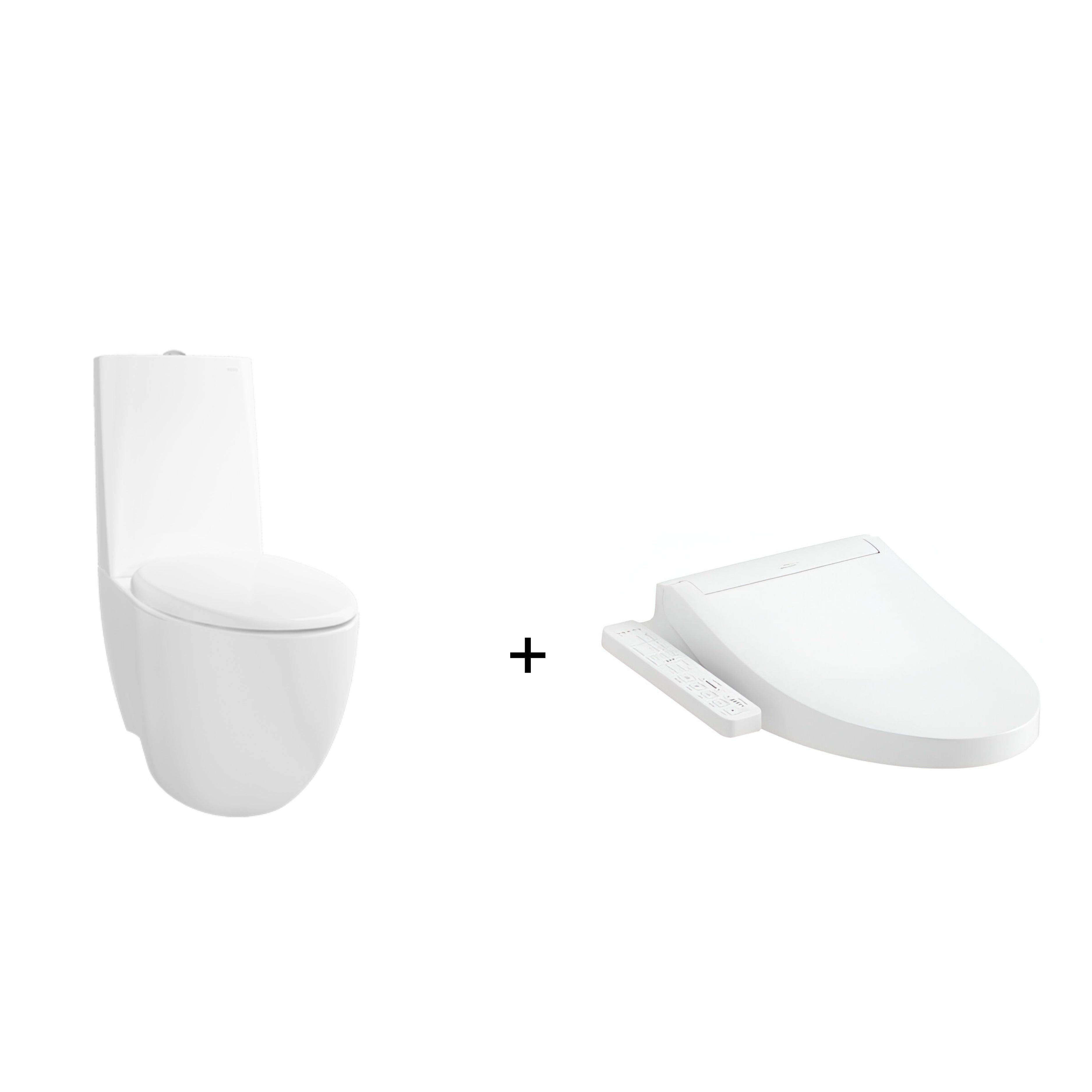 TOTO LE MUSE CLOSE COUPLED TOILET AND C2 WASHLET W/ SIDE CONTROL PACKAGE ELONGATED GLOSS WHITE