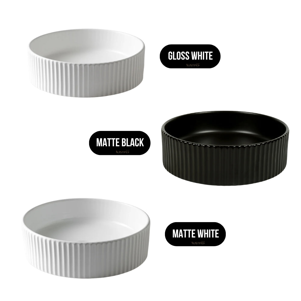 CLAYA ROUND FLUTED ABOVE COUNTER BASIN GLOSS WHITE 400MM