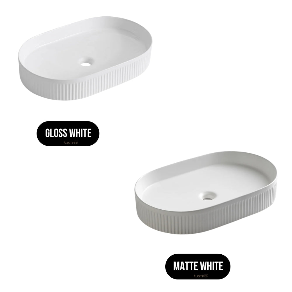 CLAYA PILL FLUTED ABOVE COUNTER BASIN MATTE WHITE 600MM