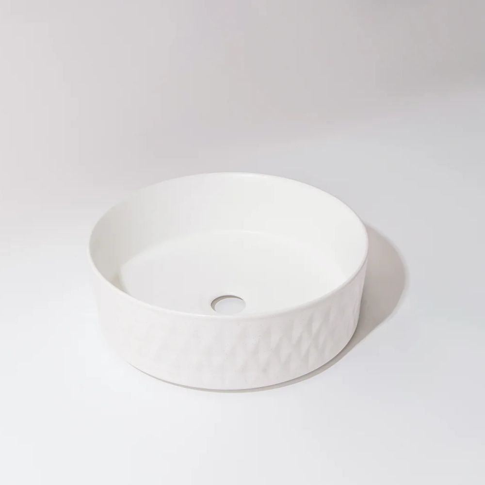 CLAYA POLAR DIAMOND ROUND ABOVE COUNTER BASIN TEXTURED MATTE WHITE 360MM
