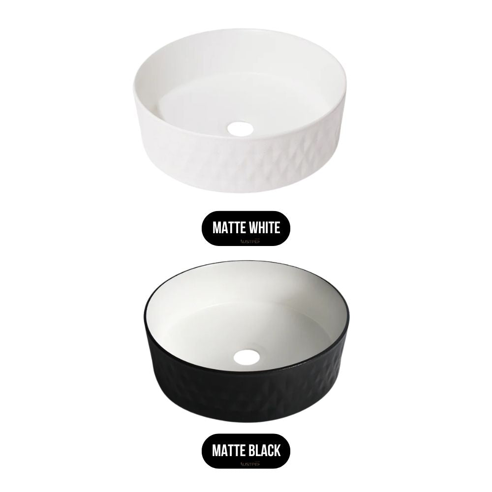 CLAYA POLAR DIAMOND ROUND ABOVE COUNTER BASIN TEXTURED MATTE BLACK 360MM