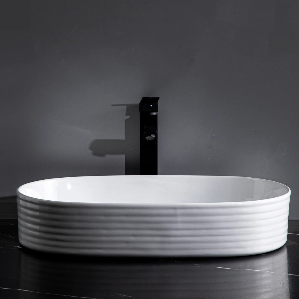 CLAYA PILL FLUTED ABOVE COUNTER BASIN GLOSS WHITE 605MM