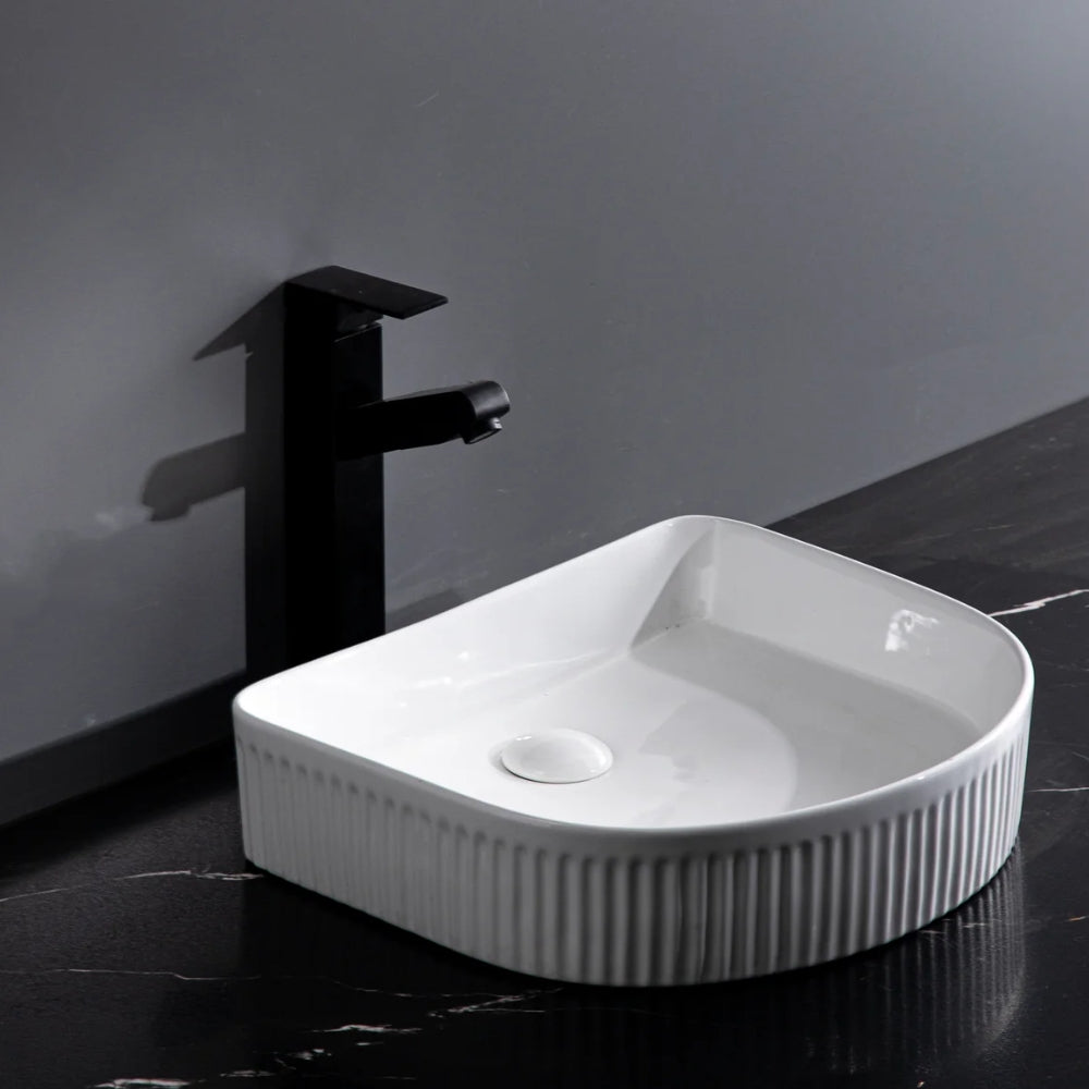 CLAYA ARCHED FLUTED ABOVE COUNTER BASIN GLOSS WHITE 415MM