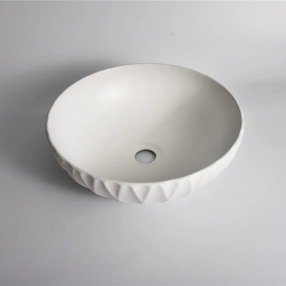 CLAYA POLAR RUBY ROUND ABOVE COUNTER BASIN TEXTURED MATTE WHITE 400MM