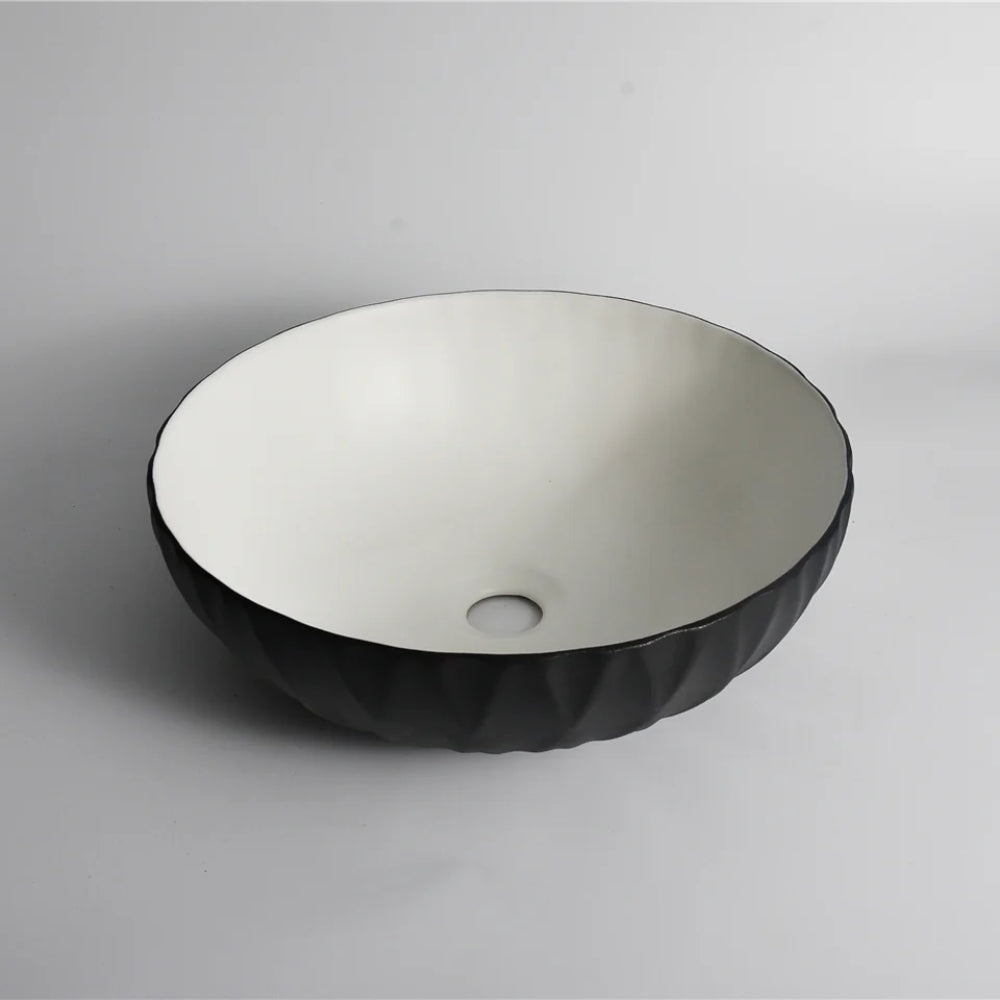CLAYA POLAR RUBY ROUND ABOVE COUNTER BASIN TEXTURED MATTE BLACK 400MM