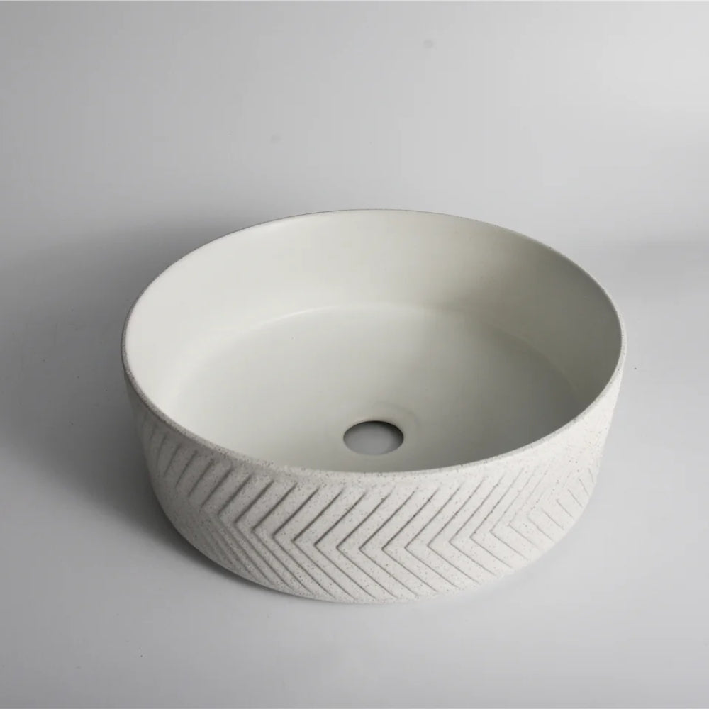 CLAYA POLAR ARROW ROUND ABOVE COUNTER BASIN TEXTURED MATTE WHITE 360MM