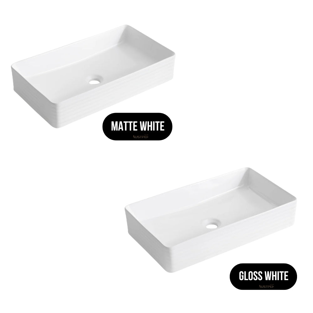 CLAYA RECTANGULAR FLUTED ABOVE COUNTER BASIN GLOSS WHITE 620MM