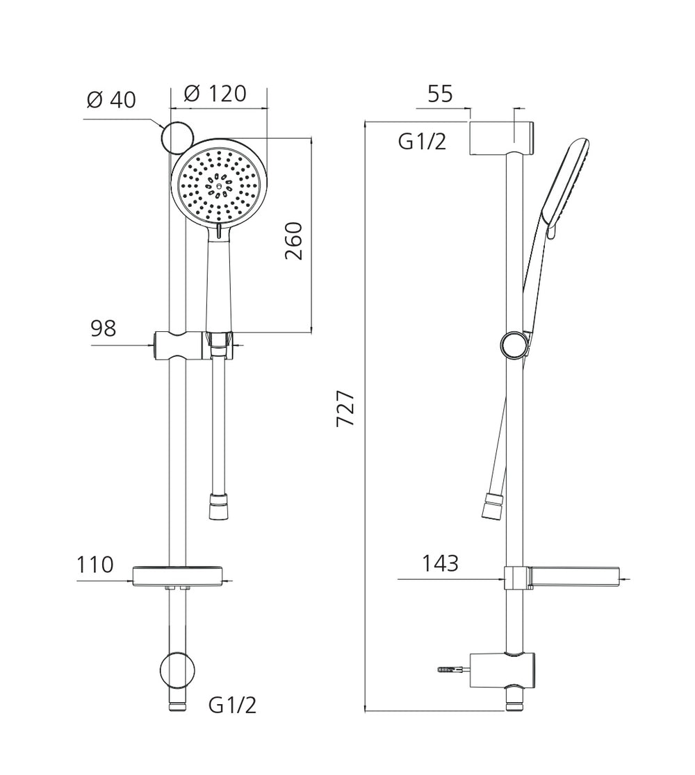 OLIVERI COPENHAGEN HAND SHOWER WITH RAIL CHROME