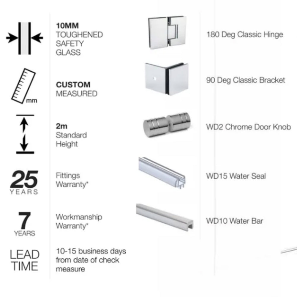 VEROTTI CUSTOM FRAMELESS SQUARE CORNER SHOWER SCREEN SET-IN OVER BATH 1200MM