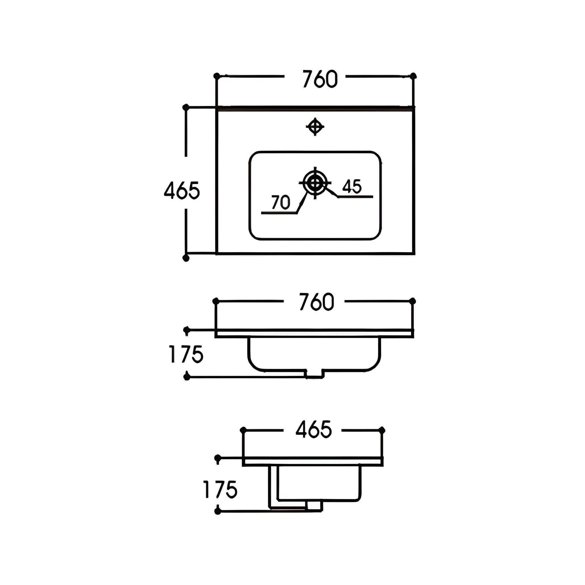 POSEDION OLIVIA GLOSS WHITE SINGLE BOWL CERAMIC VANITY TOP (AVAILABLE IN 610MM, 760MM, 910MM AND 1210MM)