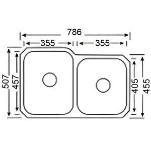 IKON CORA DOUBLE BOWL UNDERMOUNT SINK STAINLESS STEEL 808MM
