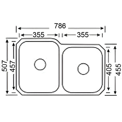 IKON CORA DOUBLE BOWL UNDERMOUNT SINK STAINLESS STEEL 808MM