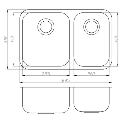 IKON CORA 1.5 BOWL UNDERMOUNT SINK STAINLESS STEEL 695MM