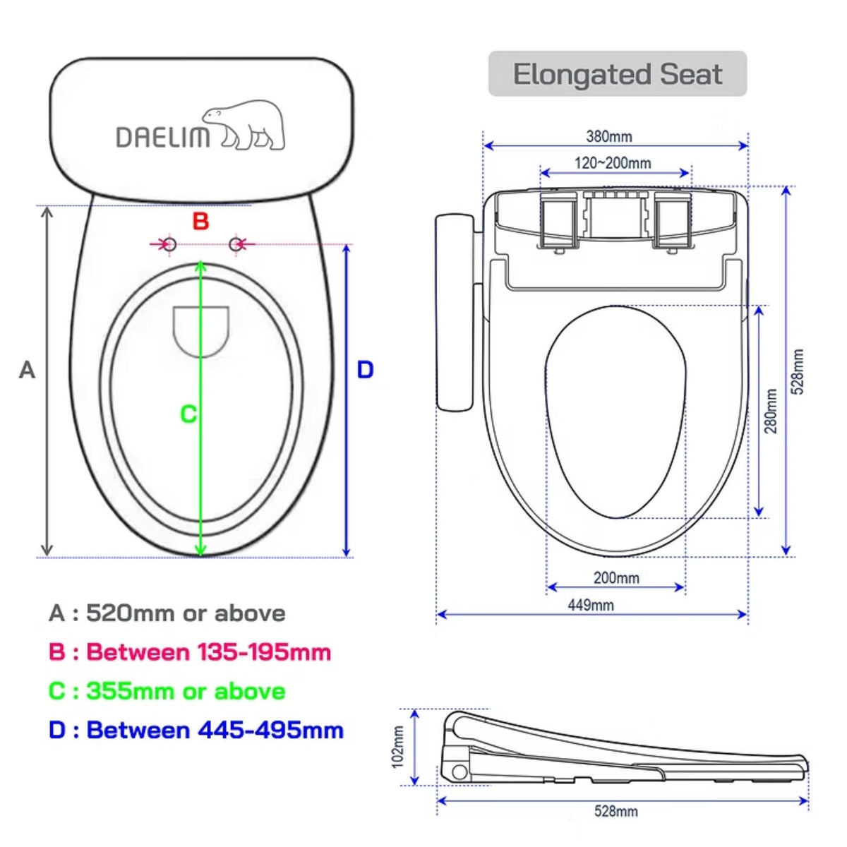 DAELIM ULTRA SLIM SMART BIDET SEAT WITH SIDE CONTROL ELONGATED GLOSS WHITE