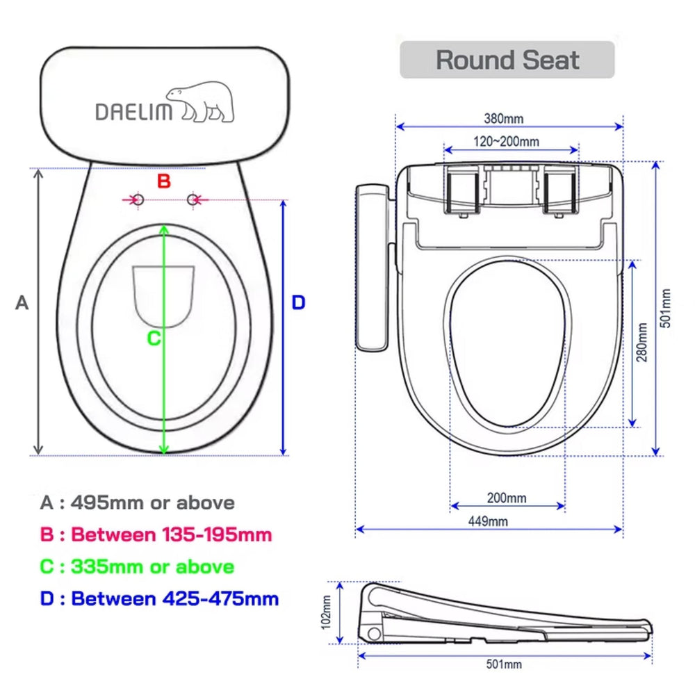 DAELIM ULTRA SLIM SMART BIDET SEAT WITH SIDE CONTROL ROUND GLOSS WHITE