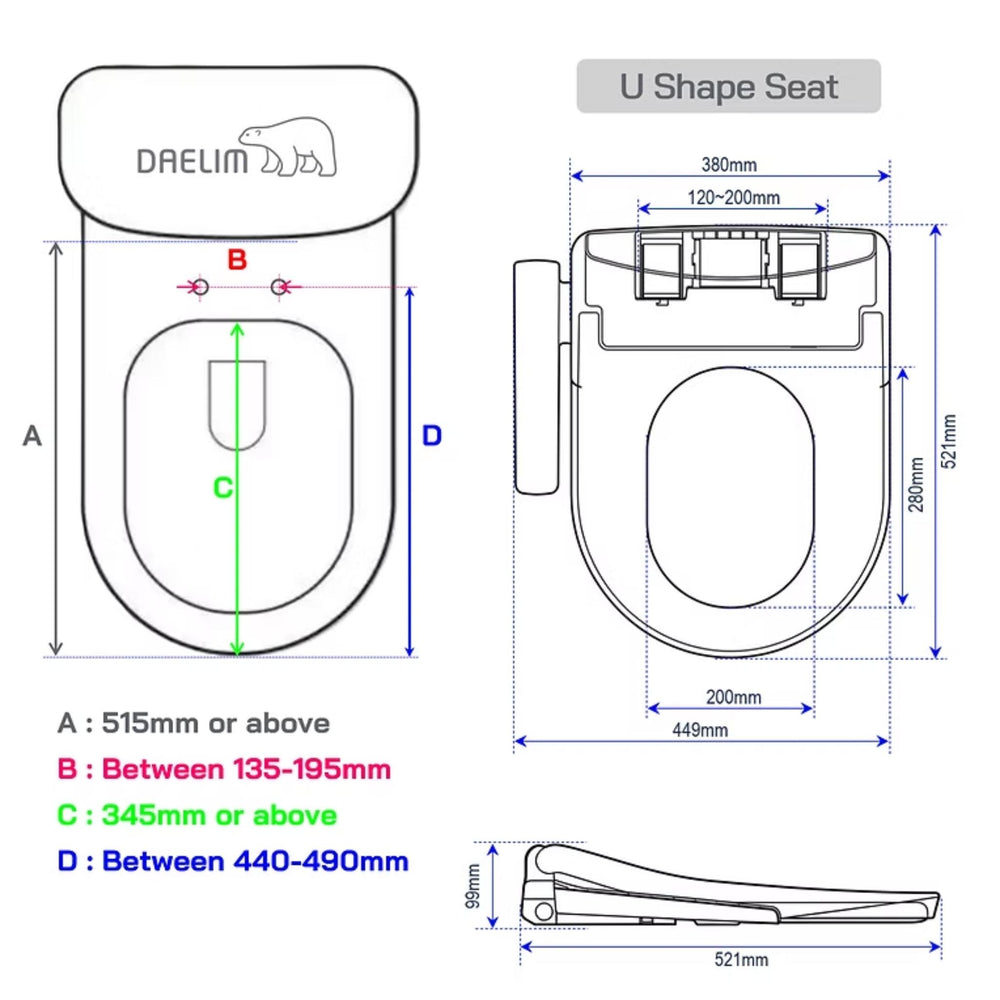 DAELIM ULTRA SLIM SMART BIDET SEAT WITH SIDE CONTROL U-SHAPED GLOSS WHITE