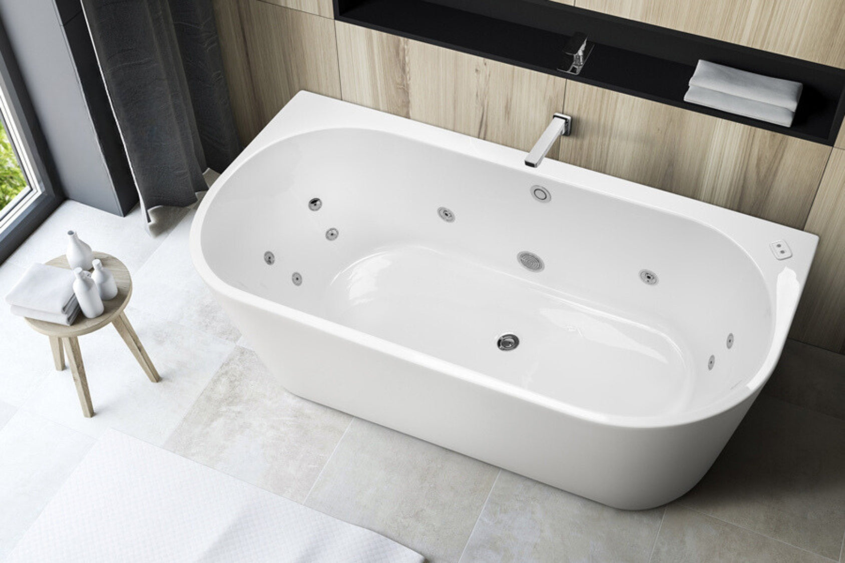 DECINA ALEGRA CONTOUR BACK-TO-WALL FREESTANDING SPA BATHTUB GLOSS WHITE (AVAILABLE IN 1500MM AND 1700MM) WITH 12-JETS