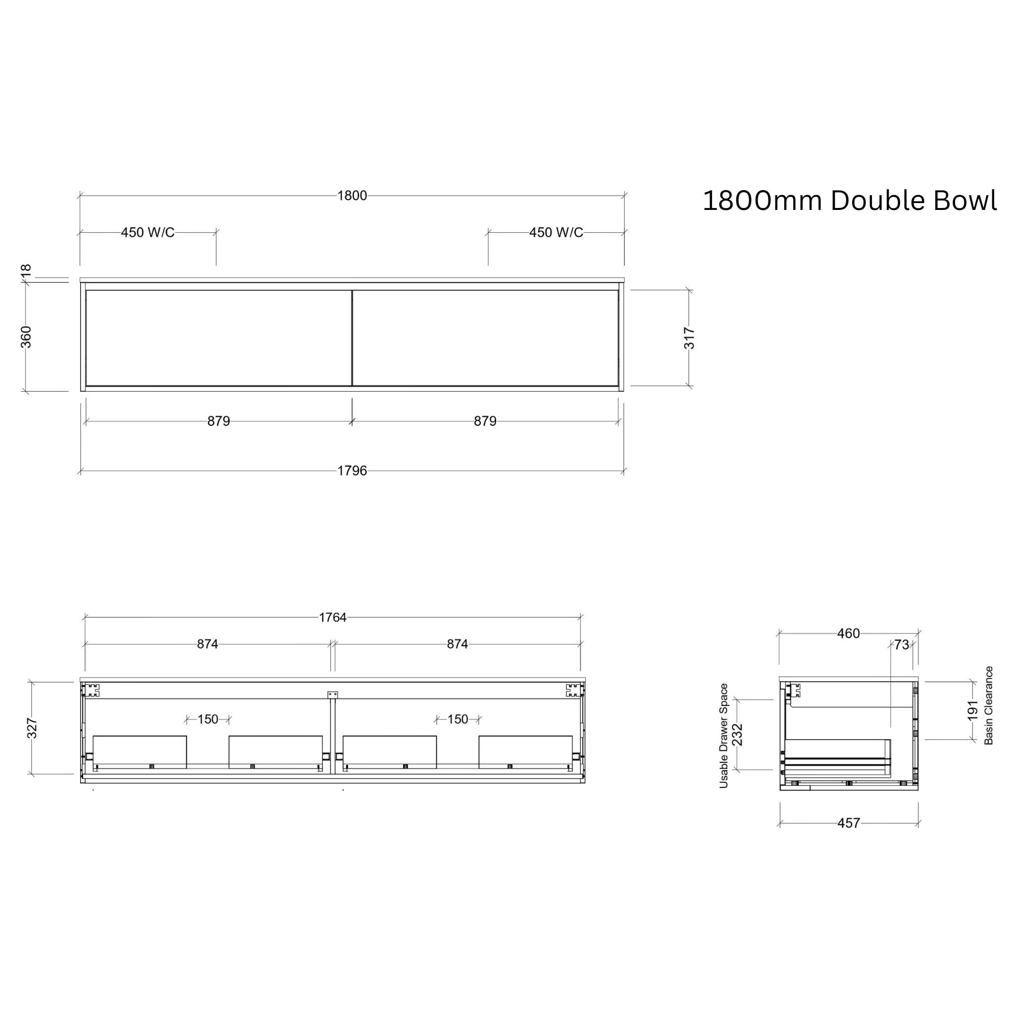 TIMBERLINE DELAWARE CUSTOM WALL HUNG VANITY (ALL SIZING)