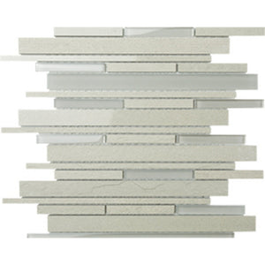 EVERSTONE DURAGLASS ASH GREY MIXED 300X300MM STRIP MOSAIC TILE (PER BOX)