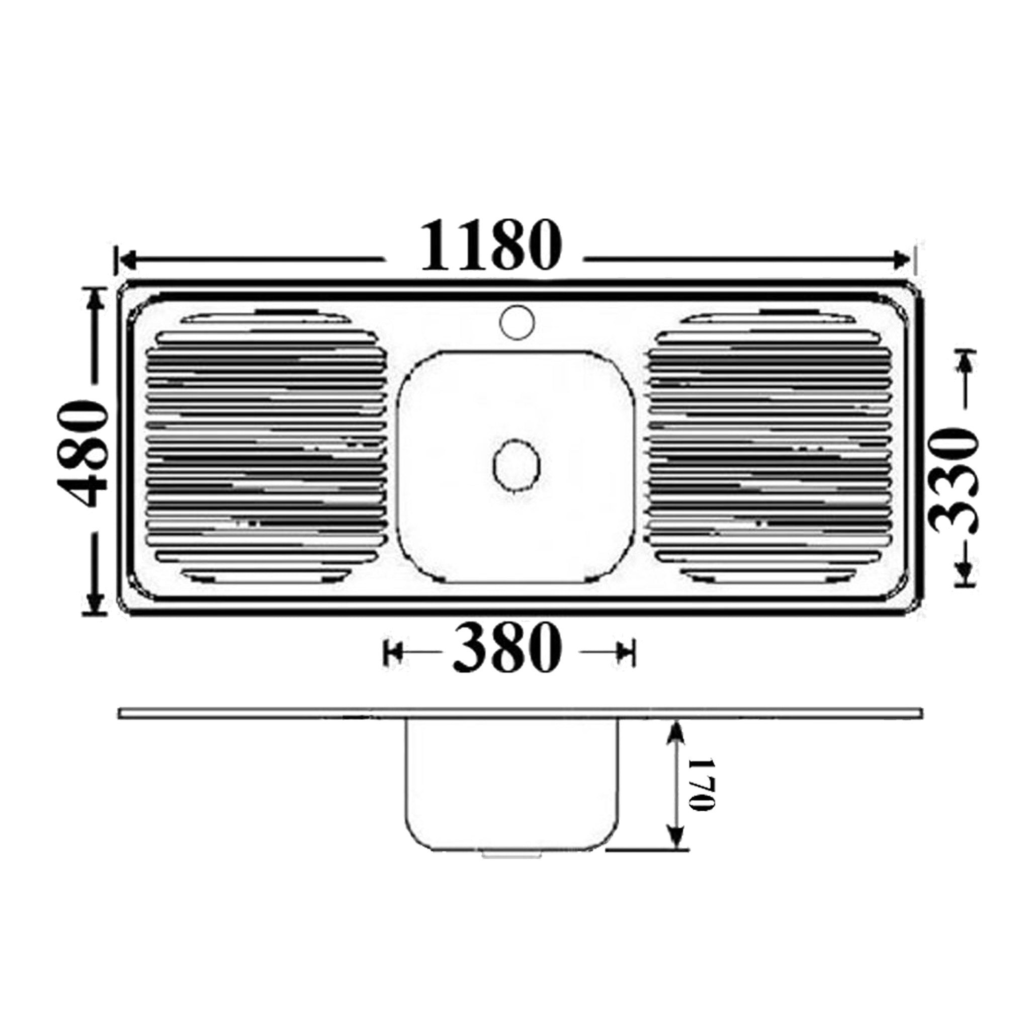 IKON SINGLE BOWL DOUBLE DRAINER SINK STAINLESS STEEL 1180MM