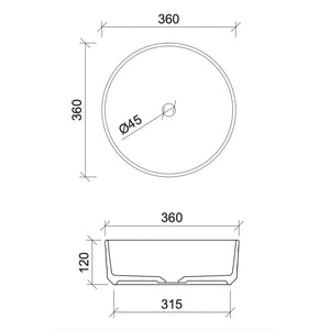 TIMBERLINE DIAMOND ABOVE COUNTER BASIN MATTE WHITE 360MM