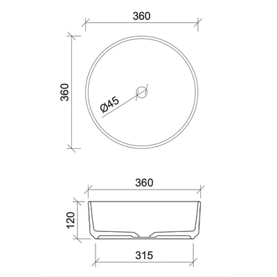TIMBERLINE DIAMOND ABOVE COUNTER BASIN MATTE WHITE 360MM