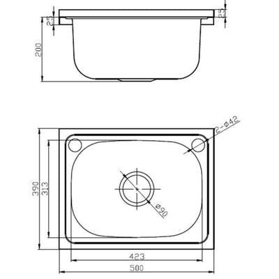 POSEIDON DROP-IN SINGLE BOWL LAUNDRY SINK STAINLESS STEEL 390MM