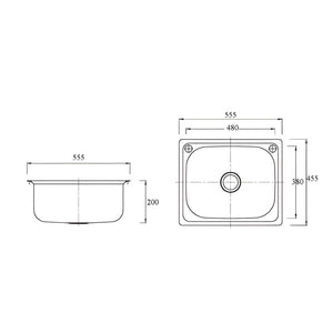 POSEIDON DROP-IN SINGLE BOWL LAUNDRY SINK STAINLESS STEEL 455MM